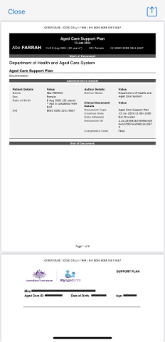 Example Aged Care Support Plan