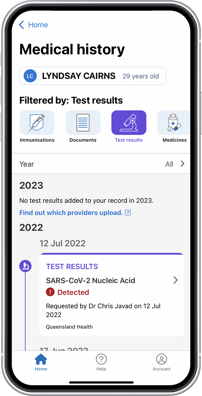 my health app test results